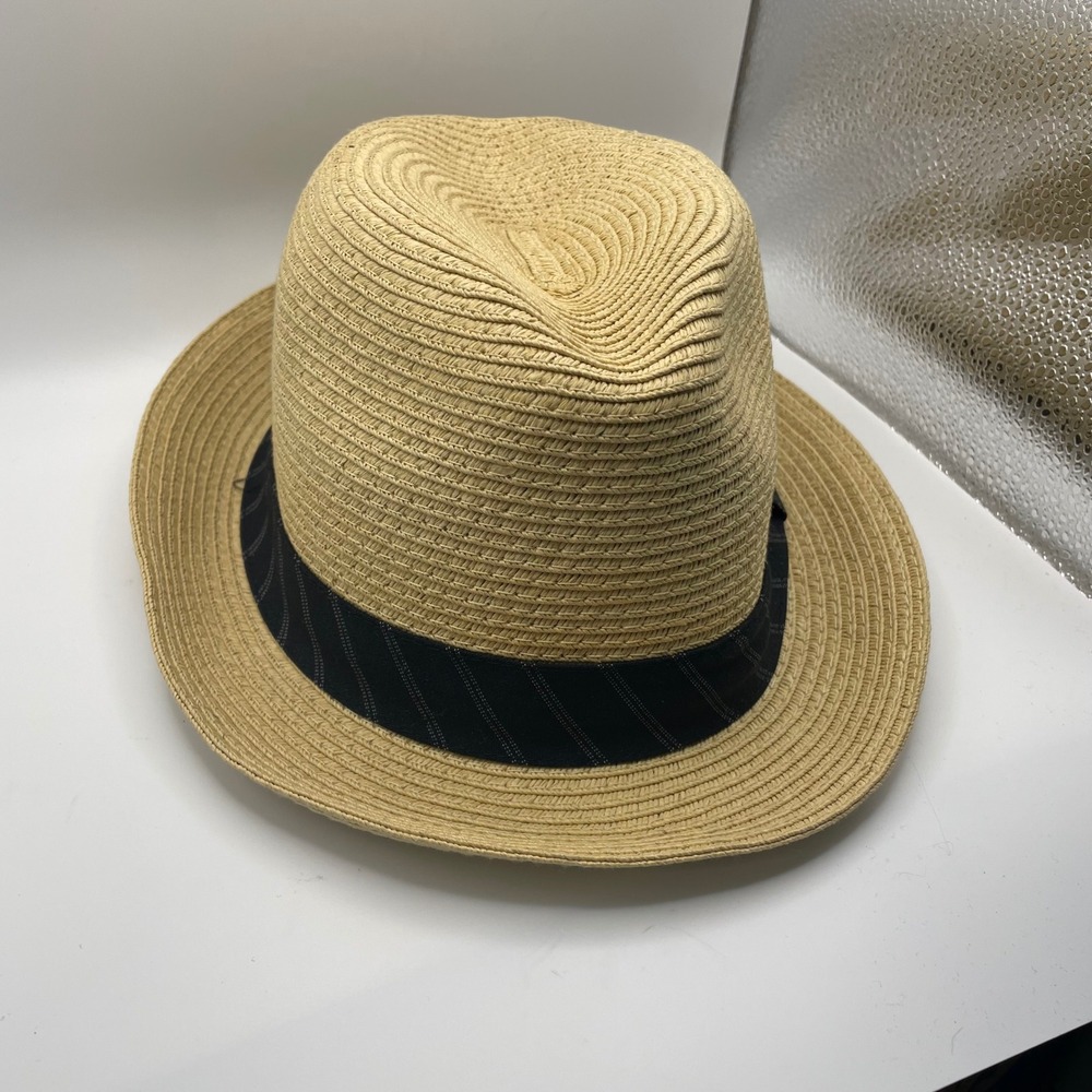 Perry Ellis‎ Portfolio Straw Fedora Hat Mens S/M Black Band Casual